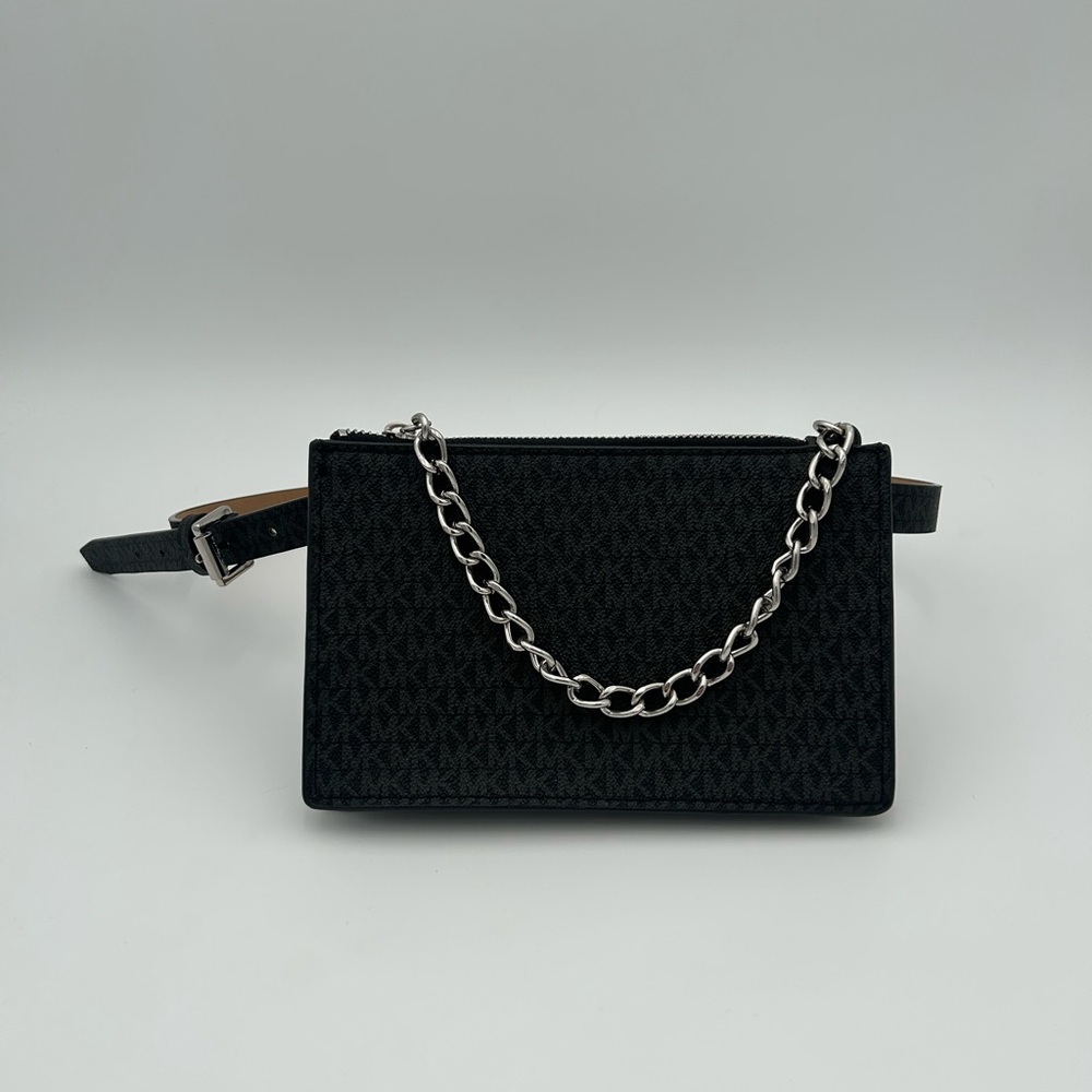 Michael Kors Black Belt Bag with Silver Chain